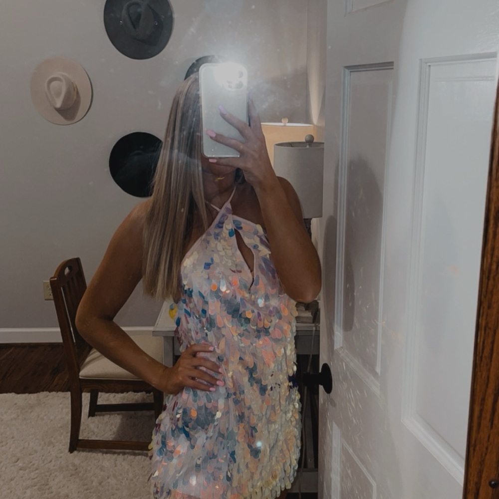 Motel Rocks Pastel Sequin Halter Mini Dress